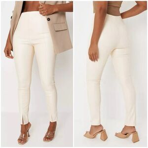 NWT Missguided Faux Leather Split Hem Leggings in Cream Size 8 US
